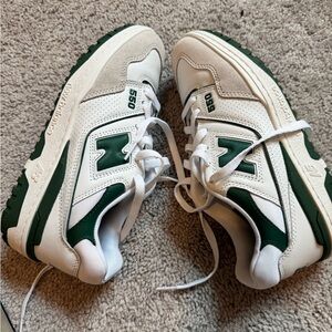 New Balance 550 White and Dark Green Sneakers